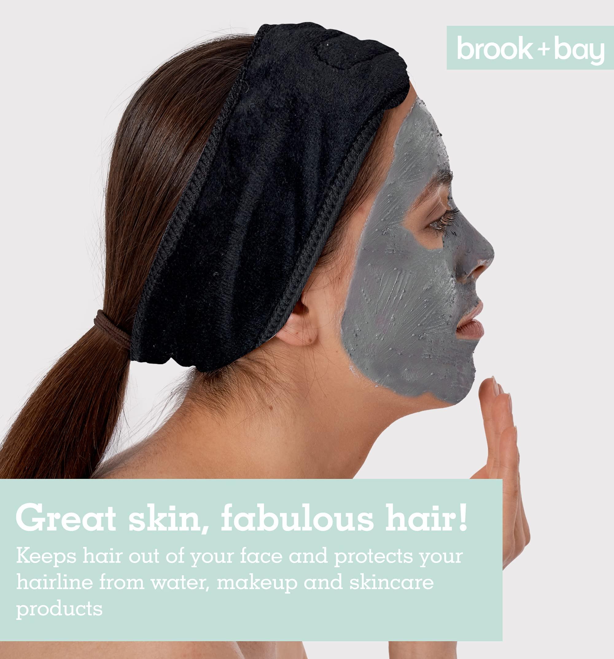 Brook + Bay Brook + Bay Spa Headband for Washing Face - Makeup & Skincare Face Wash Head Band - Face Mask Towel Terry Hair Band for Women - Black