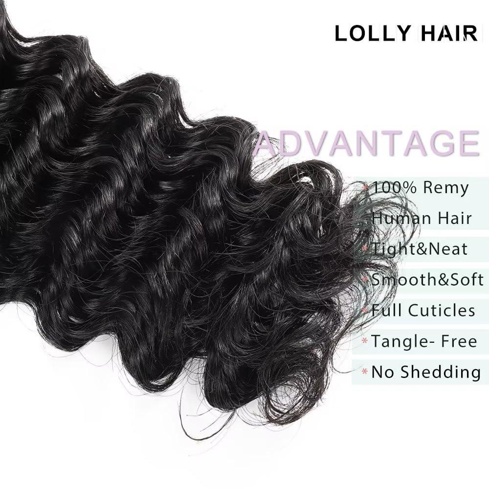 LOLLY HAIR Deep Wave Bundles Human Hair 20 22 24 Inch Water Wave Bundles 100% Unprocessed 10A Brazilian Virgin Human Hair Wet and Wavy Bundles Double Weft Deep Curly Weave 3 Human Hair Bundles Natural Black