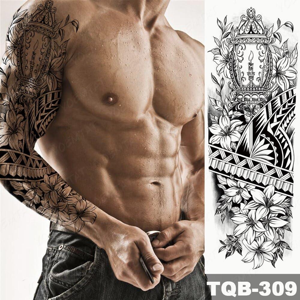 Generic Large Arm Sleeve Tattoo Black Maori Waterproof Temporary Tatoo Sticker Robot Turtle Soldier Men Full Mechanical Tatto