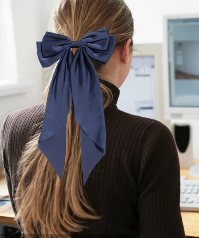 LFOUVRE Navy Blue Bow with 12pcs Ribbon Hair Bows for Women