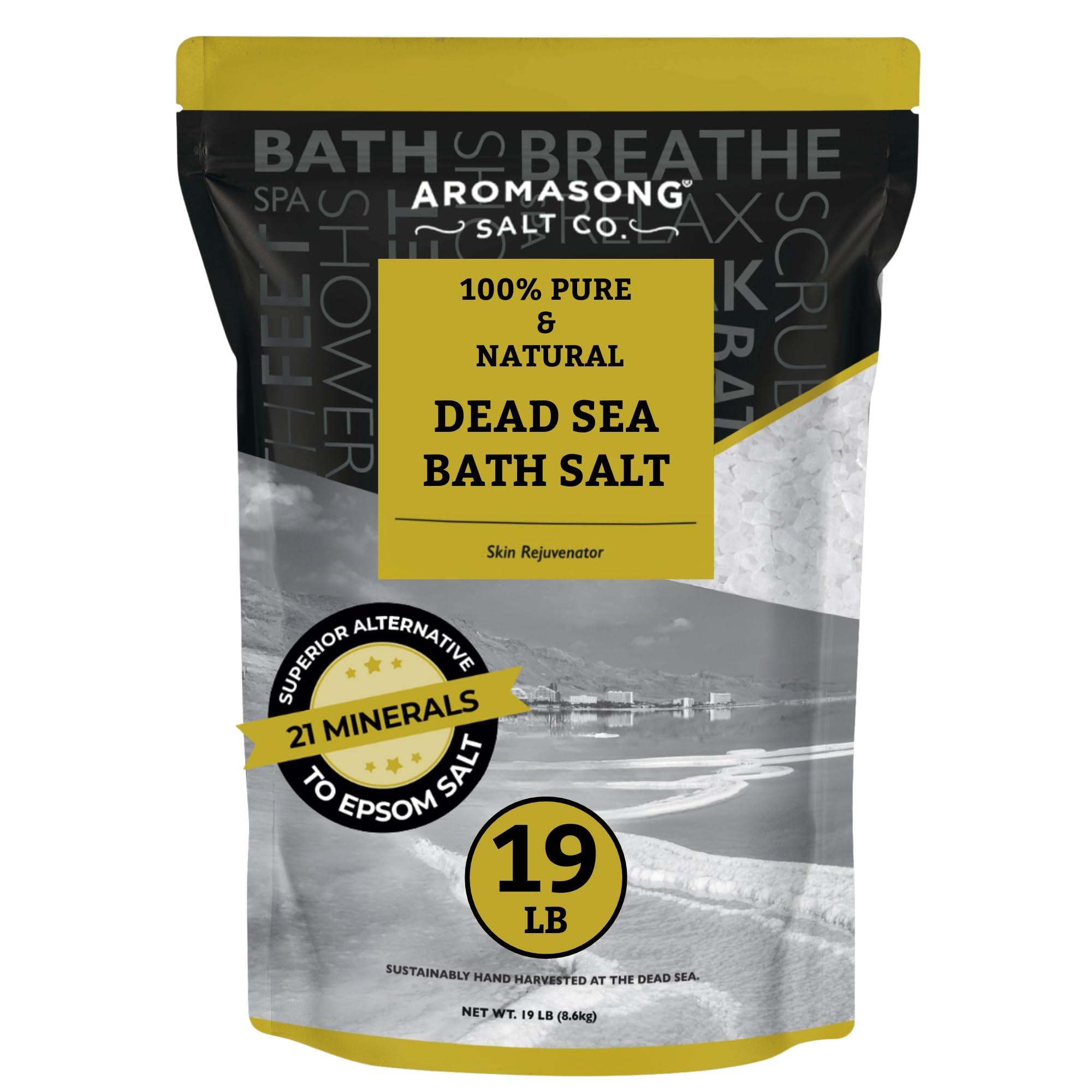 Aromasong Dead Sea Bath Salt 19 LB Fine Grain in Bulk Resealable Bag with 100% Pure Dead Sea Mud Mask - 5 Minute Mask for Face and Body Skincare