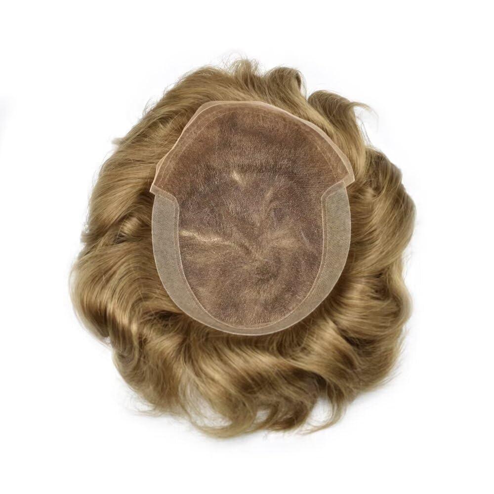LYRICAL HAIR LYRICAL HAIR Toupee For Men Hair System Swiss Lace Hair Pieces Human Hair Mens Toupee Men Hair Replacement System 7 * 9\" #1720 Dark Ash Blonde with 20% Gray-100% light to medium density