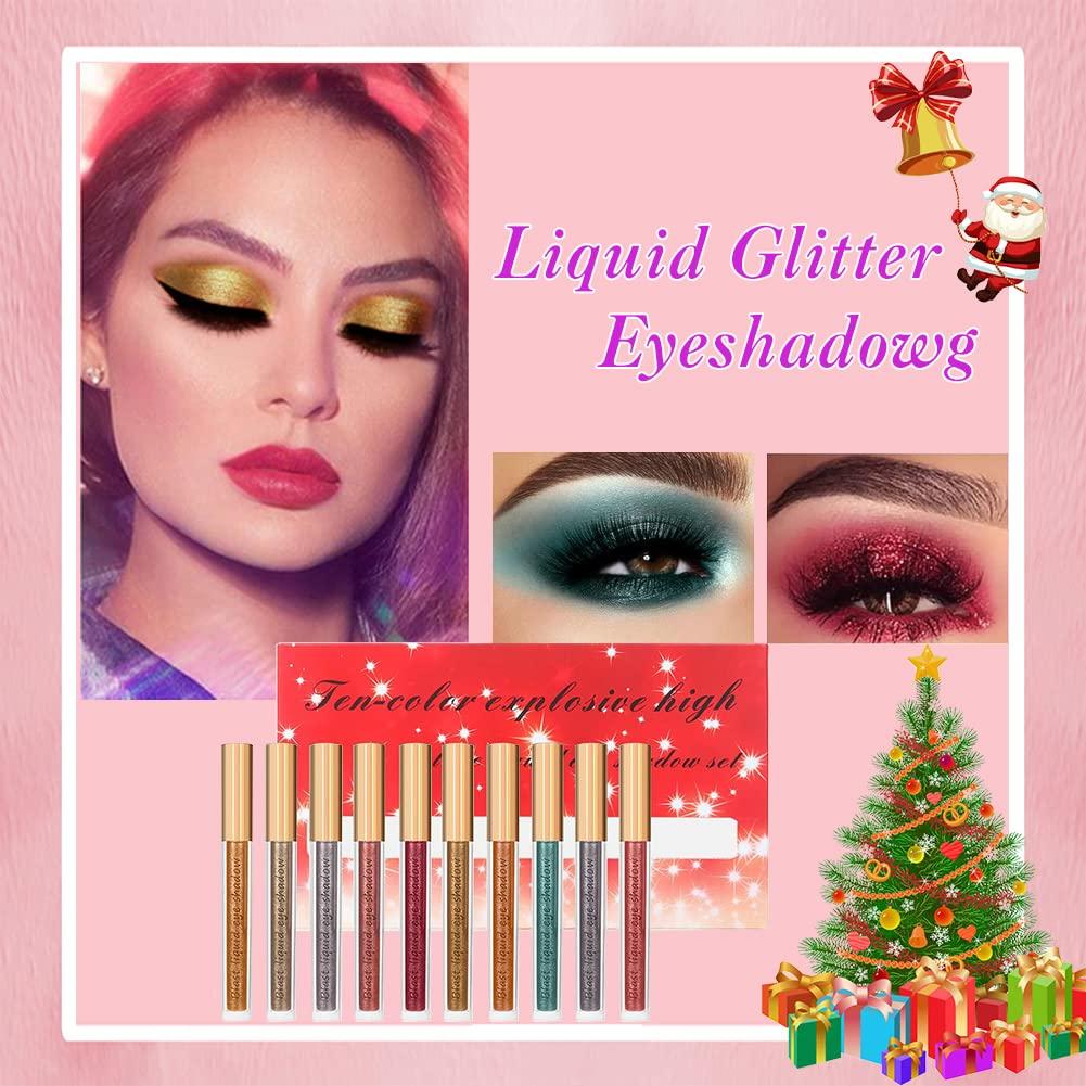 VERONNI VERONNI Liquid Glitter Eyeshadow Set,10 pcs Glitter Eyeshadow Makeup Kit, Metallic Shimmer Liquid Eye Shadow, Long Lasting Waterproof Quick-Drying Colorful Glitter Eye Shadow for Women Girls