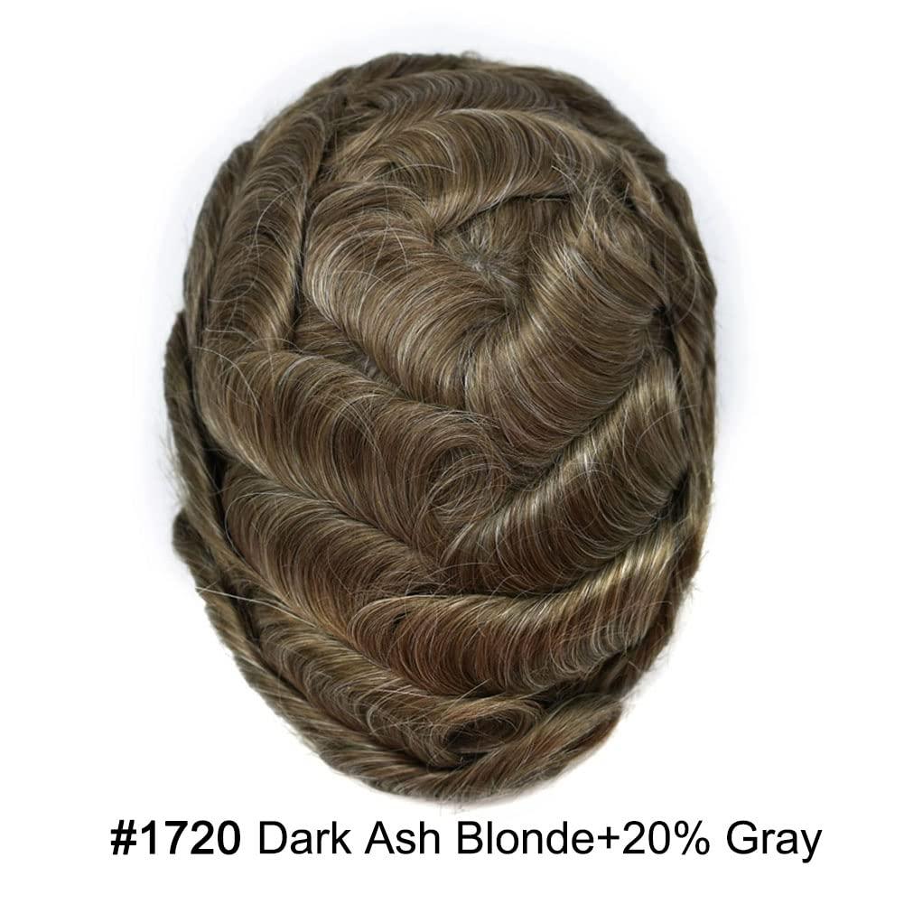 Generic Toupee for Men Real Human Hair Breathable French Lace Hair System For Men Bleached Knots Men Hair Piece Natural Hairline Durable Men Hairpiece Mens Hair Replacement System (8\'\' X 10\'\', #1720 #17 DARK ASH BLONDE WITH 20% GREY-100% Light Medium Den