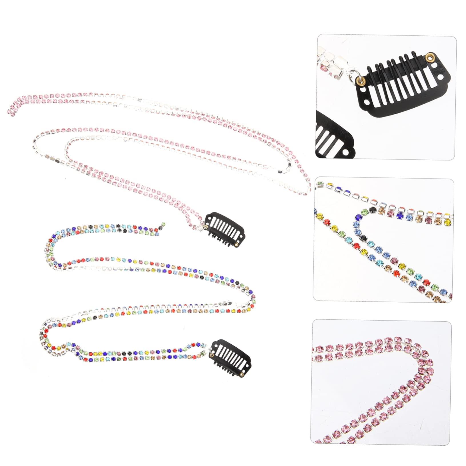 BELLIFFY BELLIFFY 2pcs Rhinestone Hair Chain Hair Jewelry Hair Accessory for Womens Hair Clips Hair Jewels for Women Braid Hair Accessories Rhinestone Barrettes for Women Braided Acrylic