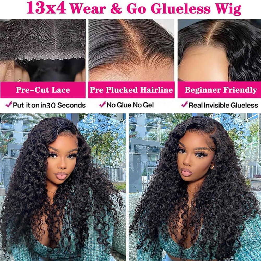 PXTPXT Glueless Wigs Human Hair Pre Plucked Pre Cut Wear and Go Glueless Wig 13x4 HD Deep Wave Lace Front Wigs Human Hair for Black Women Frontal Wigs with Natural Hairline 180% Density 20 Inch