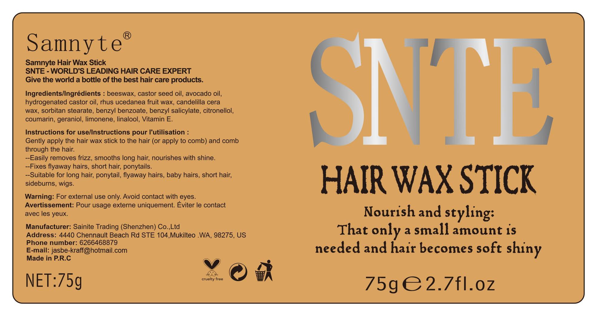 Samnyte Hair Wax Stick, 3PCS-Wax Stick For Hair Slick Stick, Slick Back Stick Hair Stick Wax Edge Frizz No-white Chips & No-Residue & No-Greasy & Easy to Absorb 2.7 Oz