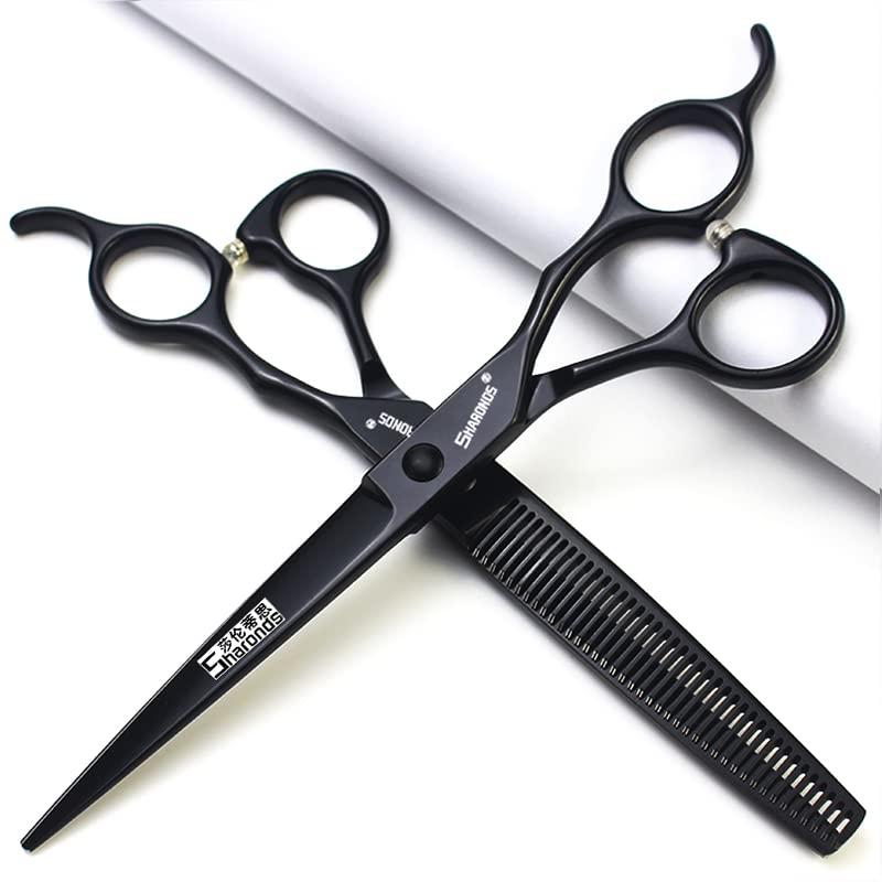 SHARONDS SHARONDS 440C Hair Cutting Scissors Set, Hair Scissors, Thinning Scissors, 6 Inch / 7 Inch Black (7 Inches, 2 Pieces)