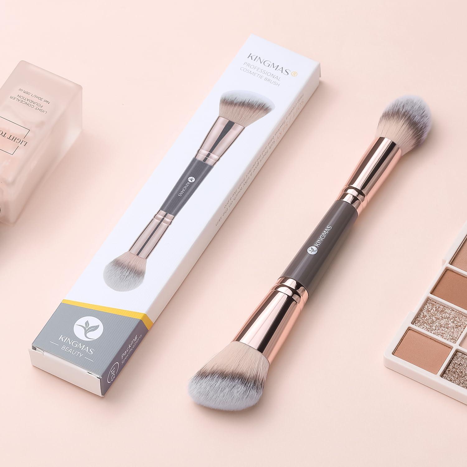 KINGMAS KINGMAS Foundation Makeup Brush, Double-ended Angled/Round Top Contour Brush for Beauty Blending Liquid Powder, Concealer Cream Cosmetics Blush Makeup Brush (Brown)