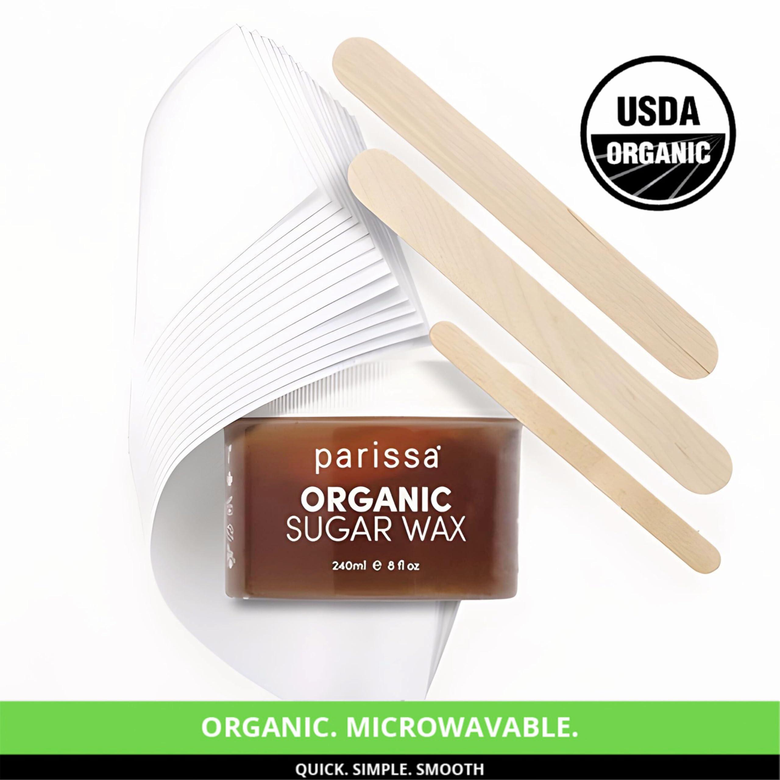 Parissa Parissa Legs & Body Organic Sugar Wax for Sensitive Skin, 100% Natural, Gentle & Washable Formula at Home Waxing Kit, Green, 8 Fl Oz