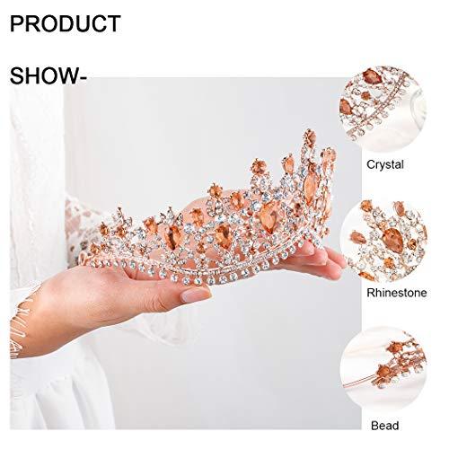 Blufly Blufly Baroque Queen Crown and Tiara Bronze Crystal Princess Crowns Dolce Diadem Bridal Wedding Headband Handcrafted Bejeweled Hair Ornament Crown for Women and Girls (B)