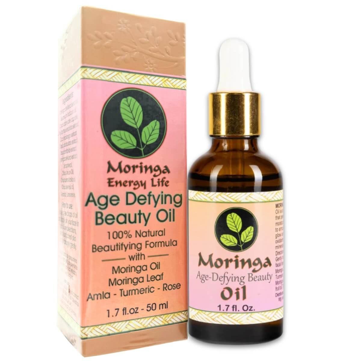 MORINGA ENERGY LIFE Moringa Age Defying Beauty Oil with Vitamin E - 100% Pure Cold Pressed Skin Care Oil Moisturizer for Face & Aging Reversal, Natural Skin Glow - 1.7 oz