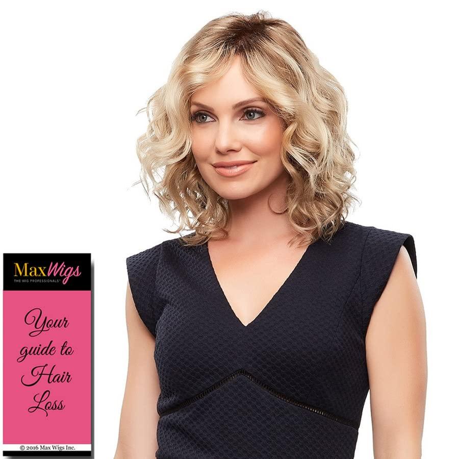 Jon Renau Maxwigs Julianne Lite Petite Cap Color 6 Fudgesicle - Jon Renau Wigs 11.5" Shoulder Length Synthetic Smart Lace Lightweight Density Front Monofilament Top Women's Beach Waves Bundle MaxWigs Hairloss Booklet