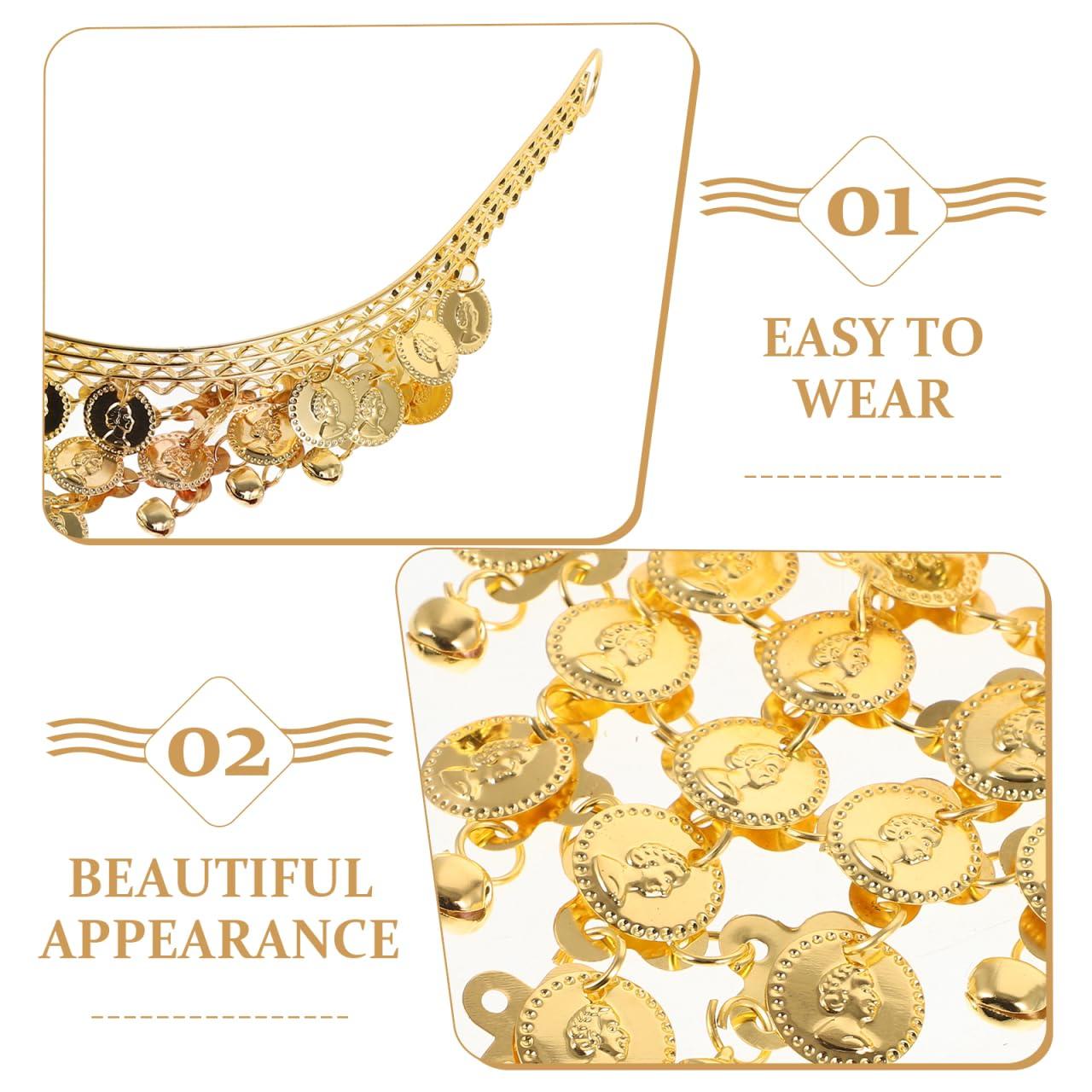 HANABASS HANABASS Belly Dancing Headband, Tribal Coined Headband Dance Hair Hoop Gypsy Jewelry with Bells and Coin Tassel Ornaments