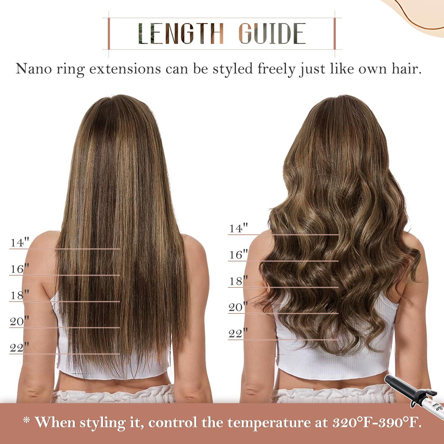 TESSHAIR TESSHAIR 18 Inch Nano Bead Hair Extensions Human Hair, Nano Ring Hair Extension 100% Real Human Hair, Natural Can be Washed Curled Dyed Permed, 50 Strands 50g #4P27 Medium Brown & Dark Blonde