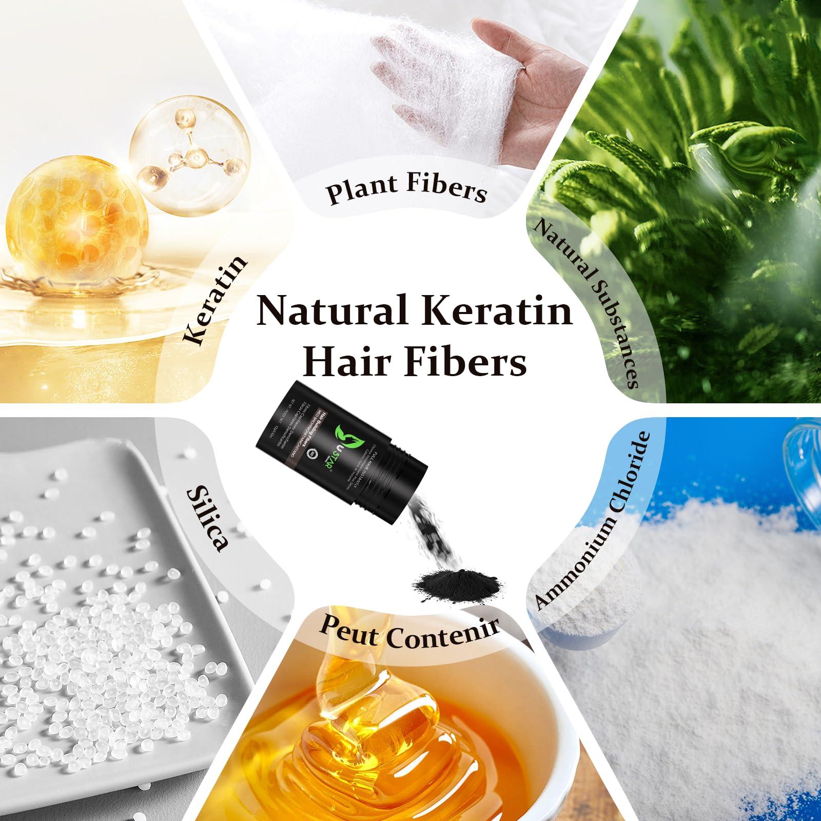 USTAR Hair Building Fibers Set, USTAR 5 in 1 Hair Fibers for Thinning Hair and Hair Fiber Spray, Natural Hair Filler Instantly Conceals Hair Loss, Hair Powder for Women & Men 27.5g (Black)