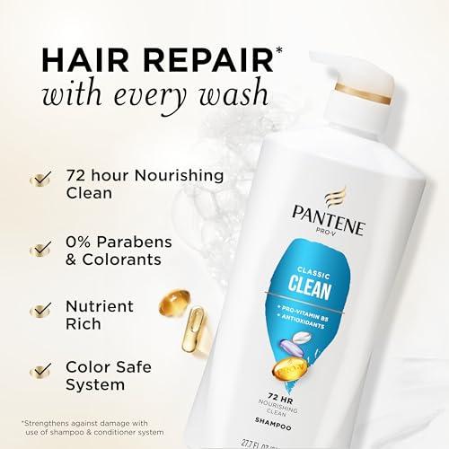 Pantene Pantene Shampoo, Classic Clean - Pro-V Nutrients for Dry, Color-Treated Hair, Healthy Looking Hair Every Wash, Antioxidant-Rich, 27.7 Oz Each, 2-Pack + Miracle Rescue Shot (0.5 Oz)