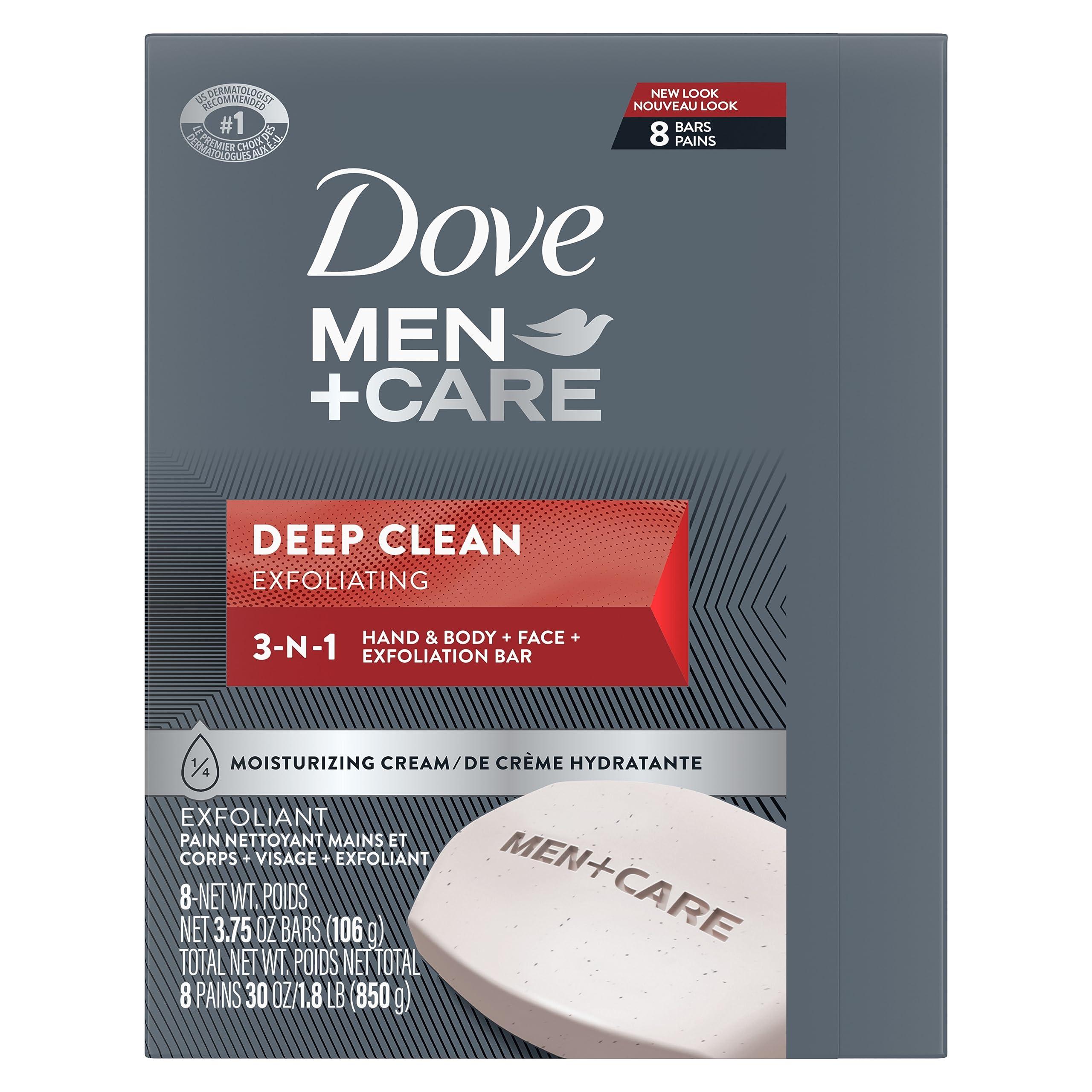DOVE MEN + CARE Dove Men + Care Deodorant Stick Pack of 4 with 72-Hour Odor Protection and Dove Men+Care Deep Clean Bar Soap Pack of 8
