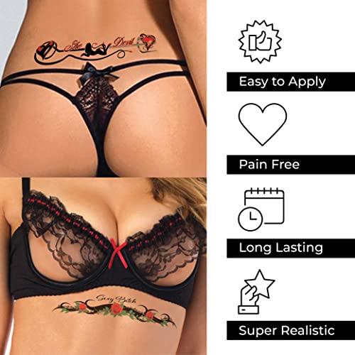 Sovereign-Gear 8 Large Sexy Naughty Temporary Tattoos for Women Ladies - Adult Fun for Lower Back Legs Arms Stomach
