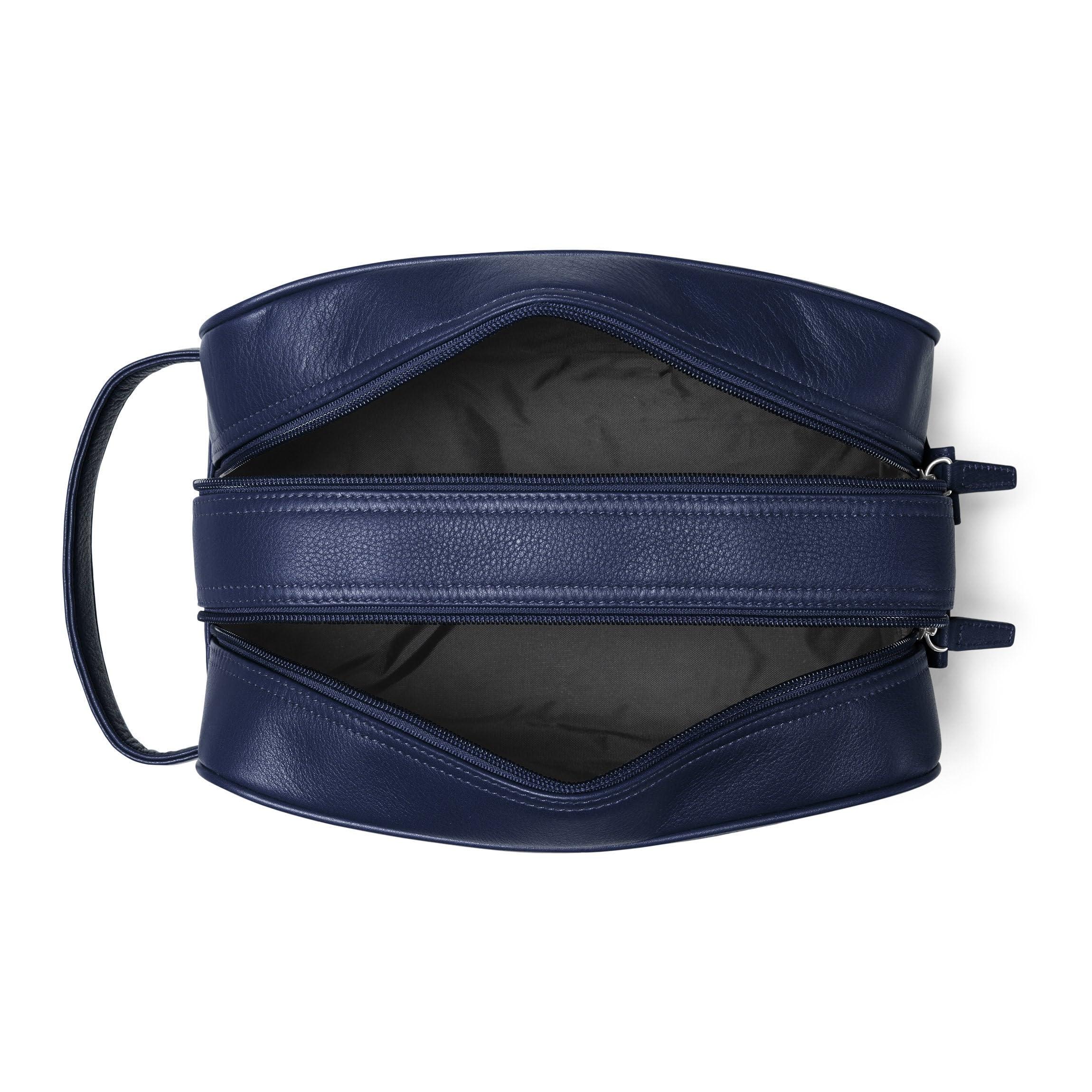 Leatherology Leatherology Navy Blue Small Double Zip Toiletry Bag - Compact design, Dual zipped compartments, Versatile organization