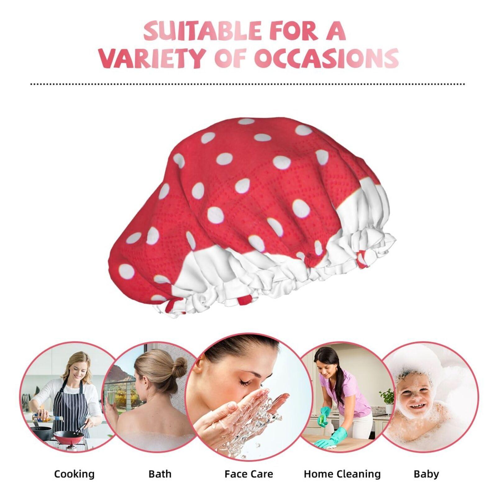 KArFri white dots Large Shower Cap For Women Men Reusable Shower Caps Waterproof Shower Cap For Braids & Long Hair shower bonnet with PEVA lined&Elastic Band Fashion showercap