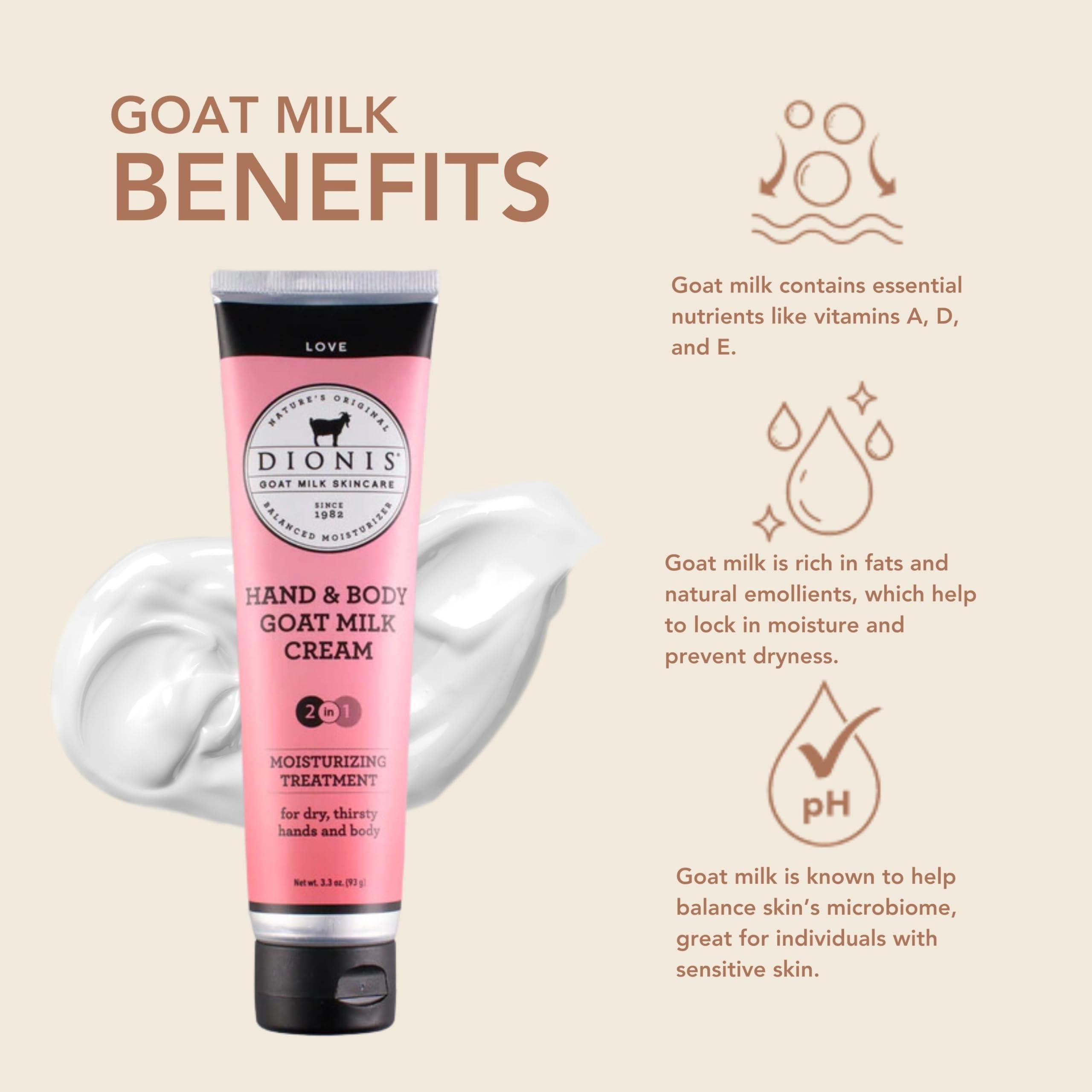 Dionis Dionis Goat Milk Skincare 3.3 oz Love Scented Hand & Body Cream - Travel Size Hand Lotion For Hydrating & Moisturizing Dry Skin - Cruelty Free Cream Made In The USA - Paraben Free Formula