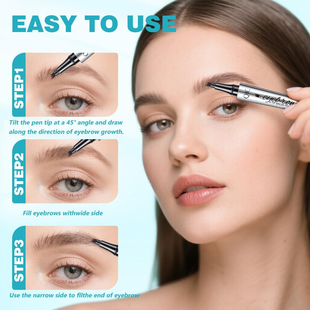 QIC QIC Eyebrow Pencil with 4 Tip Microblade for Natural Eyebrow Makeup Eyebrow Microblading Pen Waterproof &Smudge-Proof (4# Black)
