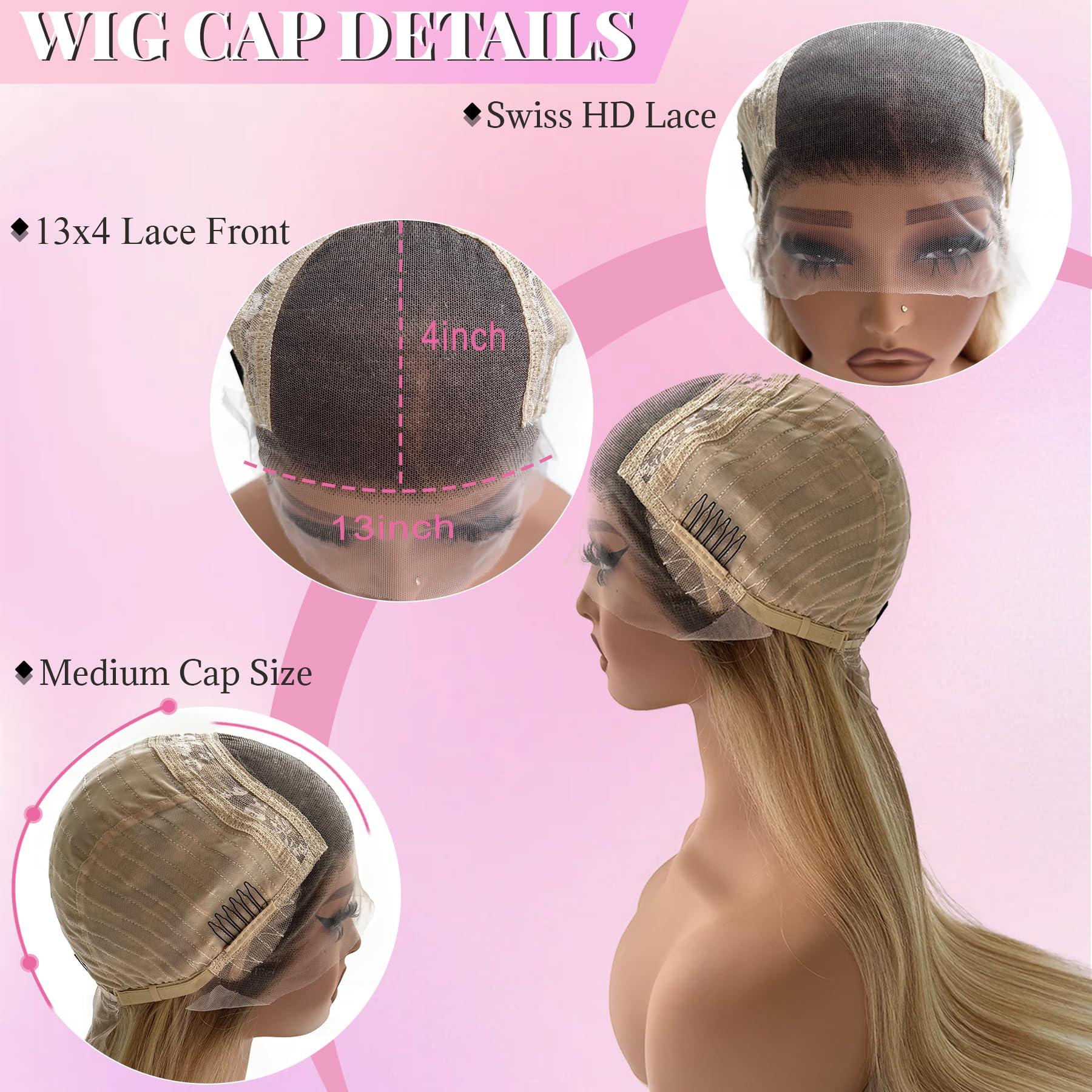 Valiilo Valiilo Blonde Balayage Wig Human Hair 13x4 Lace Front Wig Brown Roots Free Part 24 Inch Golden Brown Mixed 613 Blonde Highlights Human Hair Wig