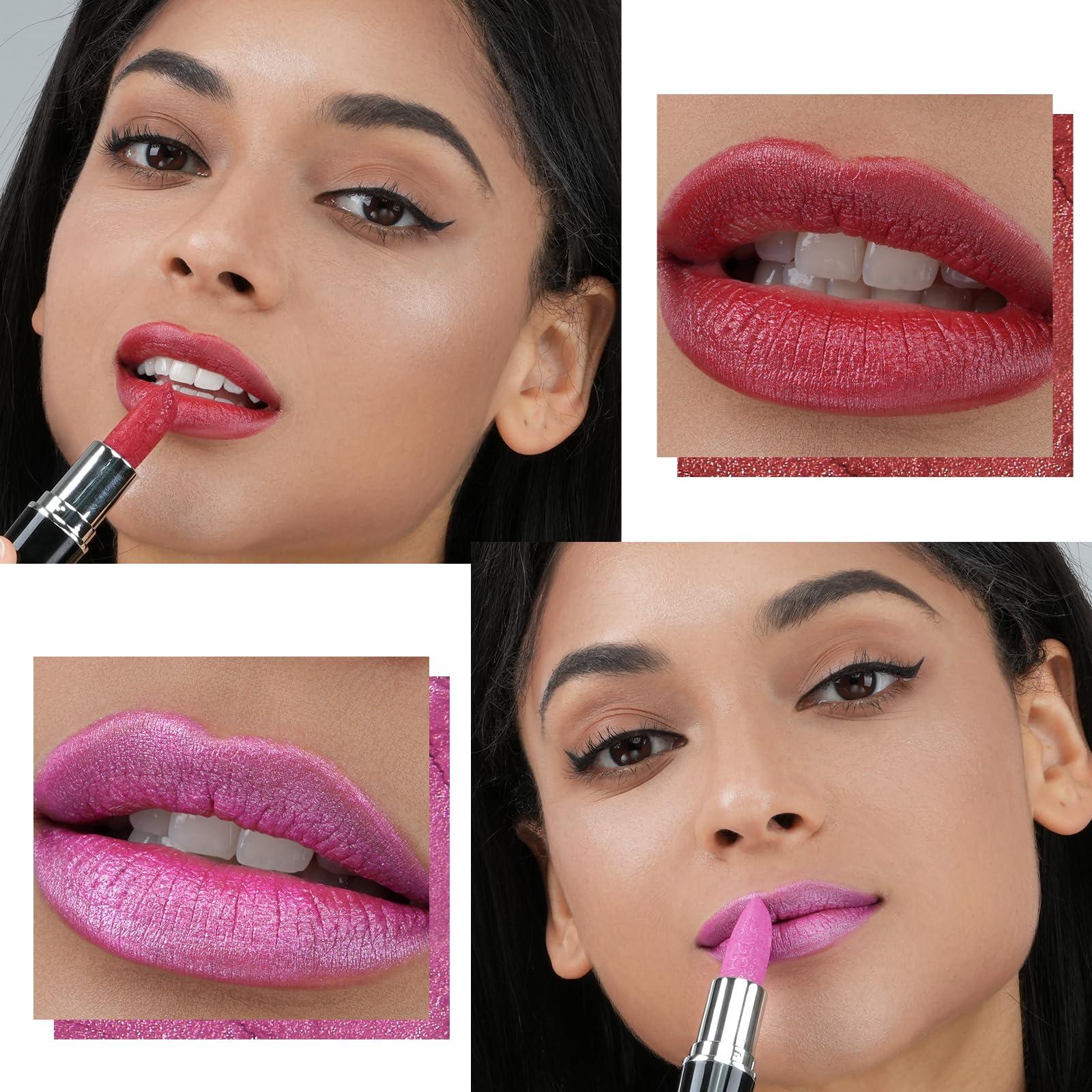 Anglicolor Anglicolor 2pcs Glitter Lipstick High Impact Lipcolor,Red and Pink Lipstick Moisturizing Creamy Formula,Metallic Lipstick For Women For Vegan & Cruelty-Free,Full-Coverage Lip Color