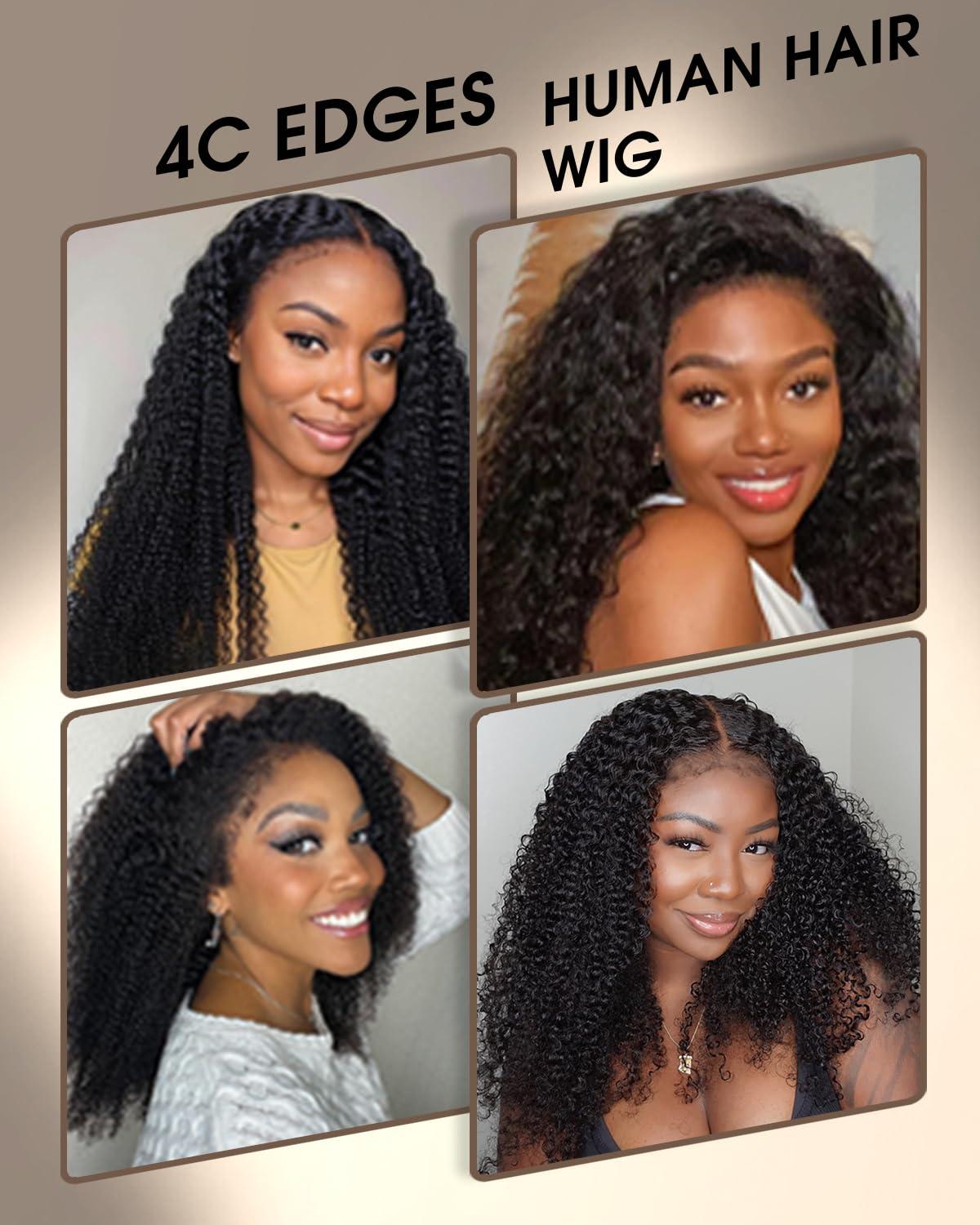 MENTOR MENTOR 4C Edges HD Lace Front Wig Kinky Curly Human Hair 13x4 Lace Frontal Kinkycurly Wigs with Kinky Edges Hairline Pre-Plucked 180% Density 18 inch