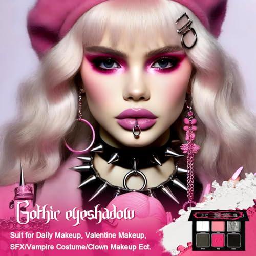 Afflano Afflano Pink Goth Eyeshadow Palette, Pink Smokey Eyes Makeup Eyeshadow Pallet With Mirror, for Goth Girls and Women Long Lasting Daily Valentine makeup, Dark Emo Halloween Clown SFX Gothic Looks