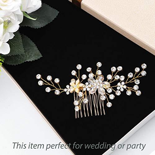 Barode Barode Bridal Wedding Hair Comb Gold Rhinestone Side Combs Crystal Bride Flower Hair Accessories for Women and Girls