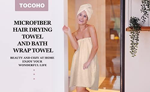 TOCOHO TOCOHO Women Microfiber Bath Wrap Towel and Hair Drying Towel - Adjustable Soft Body Wraps Dress with Hair Towel, Super Absorbent to Quick Drying Hair and Body (Khaki)