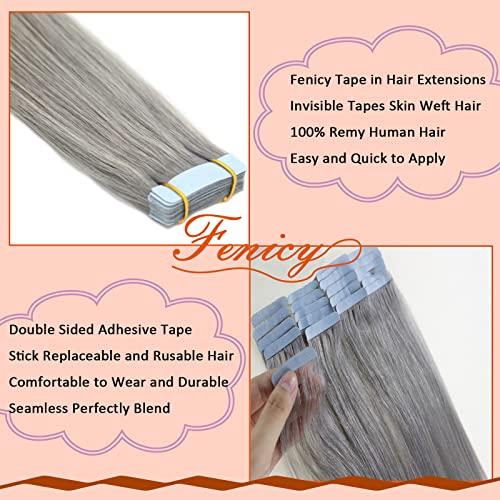 Fenicy Fenicy Gray Hair Extensions Tape in Real Human Hair Seamless Skin Wefts Invisible Tape-on Hair Extensions Silky Straight Color Grey 16inch20pcs
