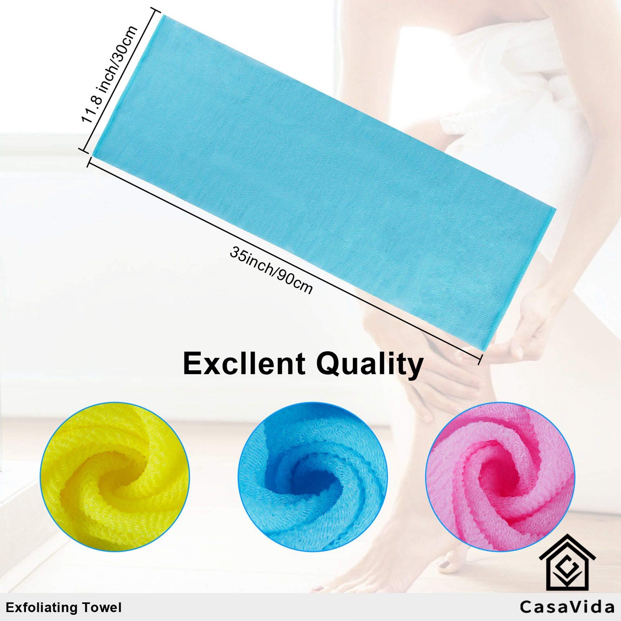CASAVIDA CasaVida Exfoliating Washcloth Back Scrubber for Shower Exfoliating Body Scrubber Japanese Beauty Washcloth African Net Sponge Bath Korean Loofah Towel Wash Cloth Scrub Towel 3 Pack (Yellow x 3)