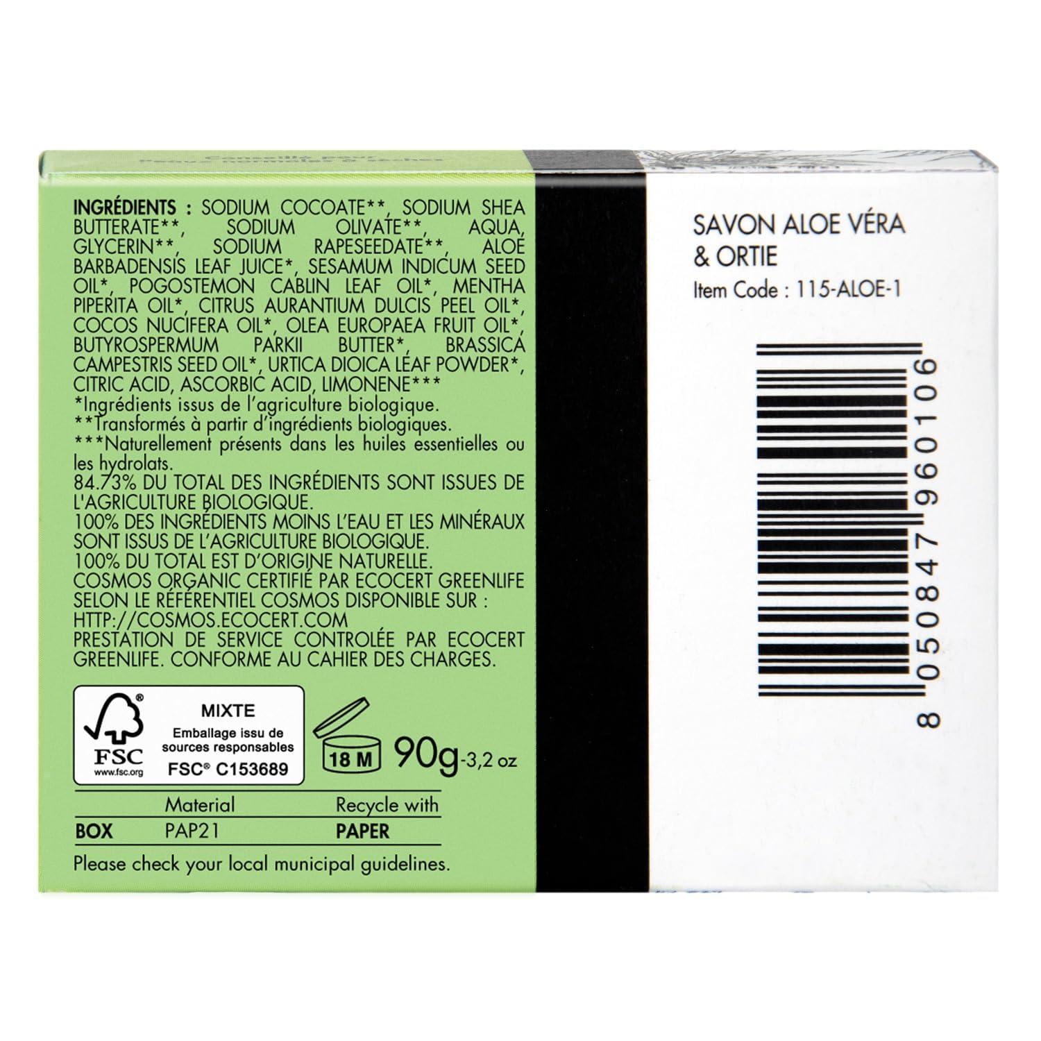 CRIN DE FLEUR CRIN DE FLEUR - Aloe Vera & Nettle Soap Bar - French Artisan Soap Handcrafted in South France, Cold Process, 3.2 oz