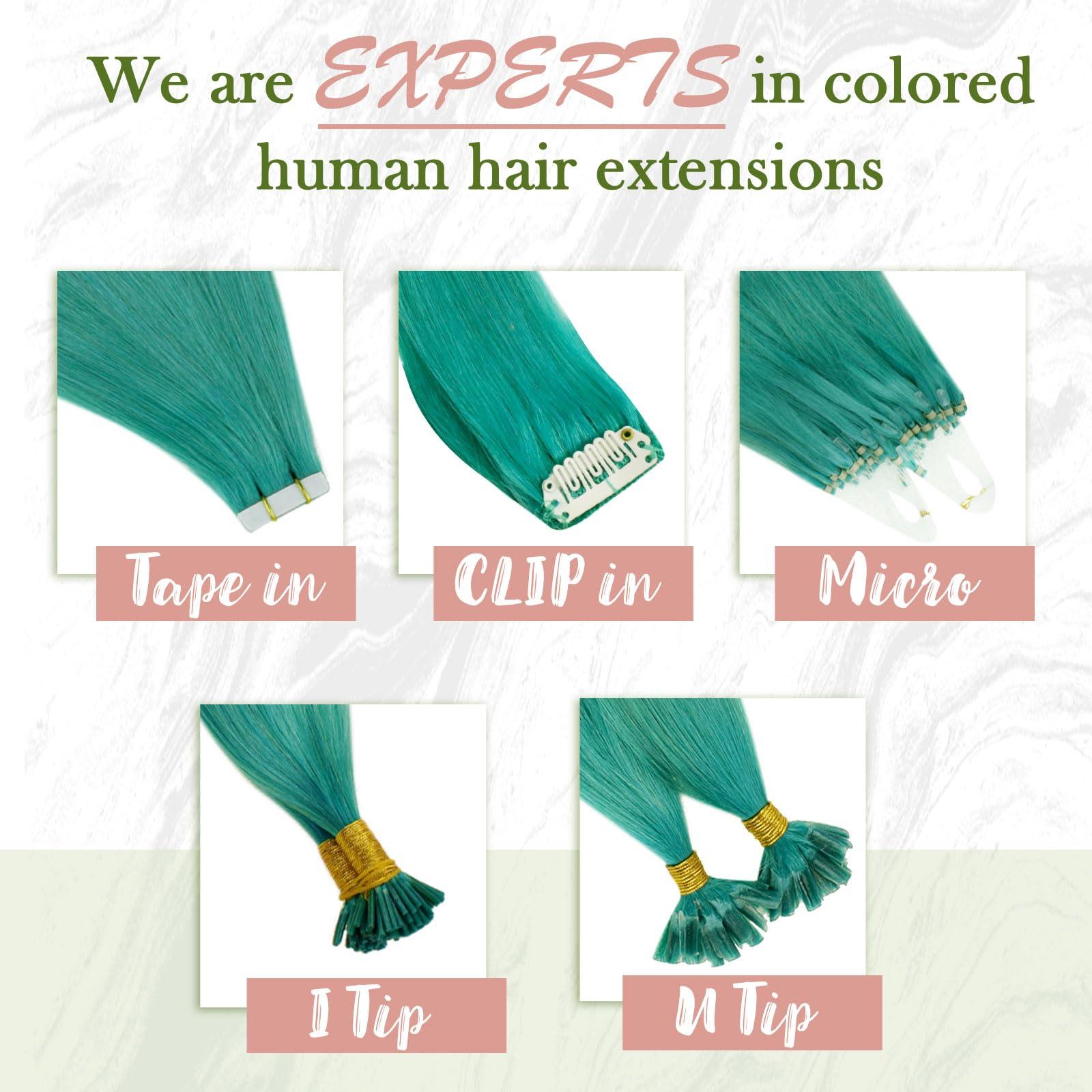 RUNATURE RUNATURE Teal Micro Link Hair Extensions Human Hair Teal Micro Hair Extensions Full Ends Micro Loop Hair Extensions Real Human Hair Natural Teal Hair Extensions Micro Link Straight 18 Inch 25g 25s