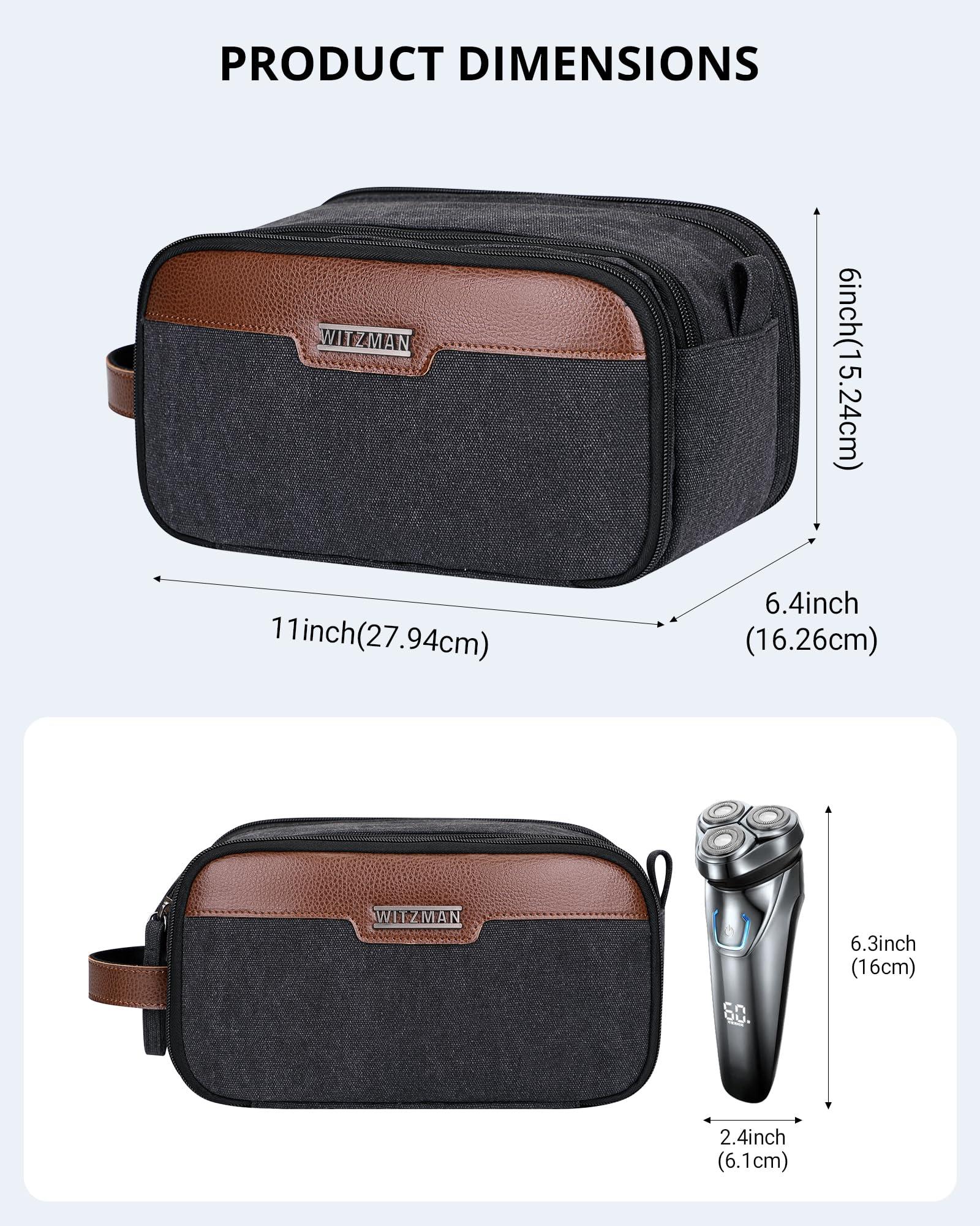 WITZMAN WITZMAN Canvas Toiletry Bag for Men Large Capacity Hanging Dopp kit for Men Leather Toiletries Water-resistant Bathroom Bag(A8002 Black)
