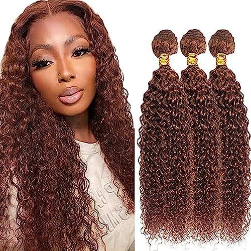 ZevPiul Brown Human Hair Bundles Color #30 Curly Human Hair Bundles 18 20 22 Inch 8A Brazilian Virgin Light Brown Curly Bundle Human Hair Weave Double Weft Color #30 Bundles Human Hair Weave