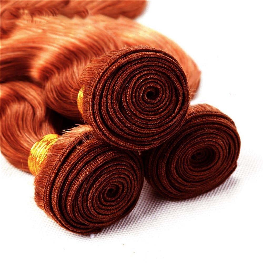 HuxoWax Color #33 Bundles Brown Body Wave Human Hair Bundles Reddish Brown Human Hair Bundles Brazilian Virgin Hair 3 Bundles 14 16 18 Inch Copper Red Bundles Soft Hair Extensions