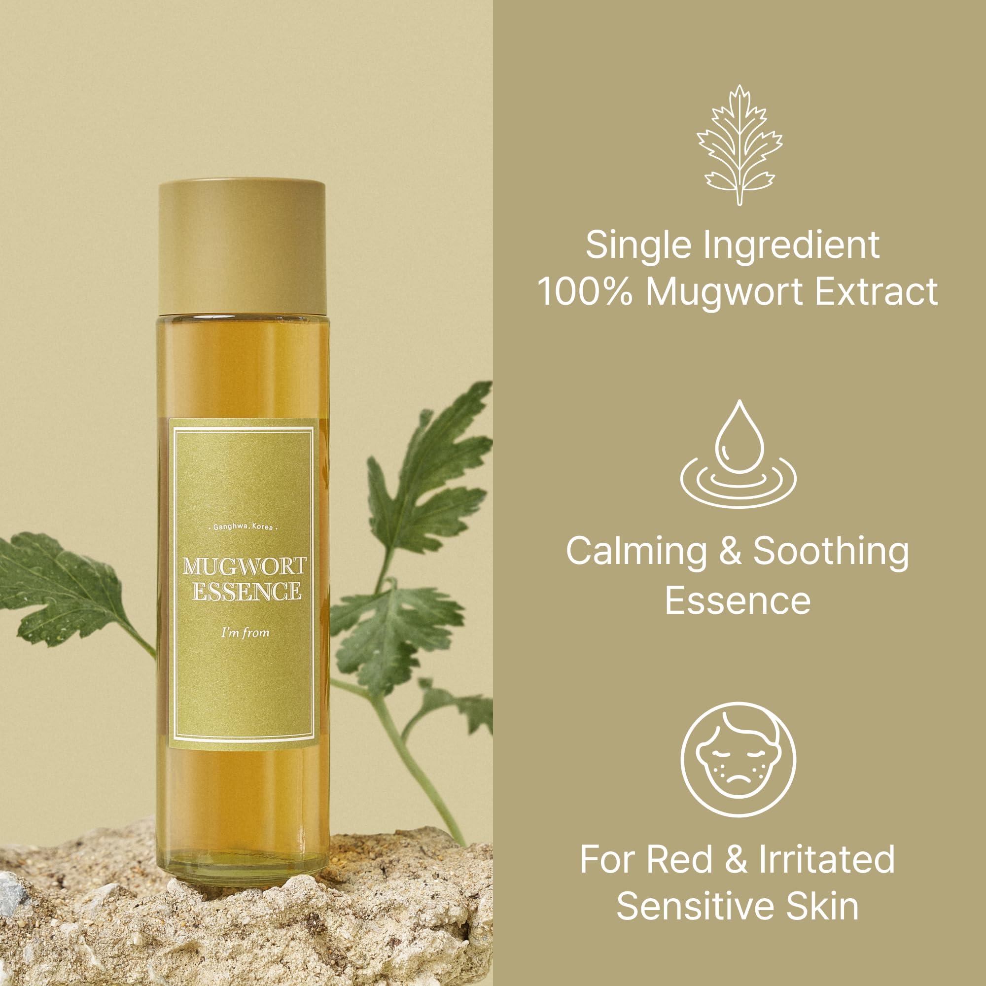 I\'m from I\'m from Mugwort Essence 1.01 fl oz + Rice Whip Facial Cleanser 5.07 fl oz, 100% Vegan Mugwort for Redness Relief, Low pH Korean Rice Water Face Wash for Sensitive, Dry Skin,