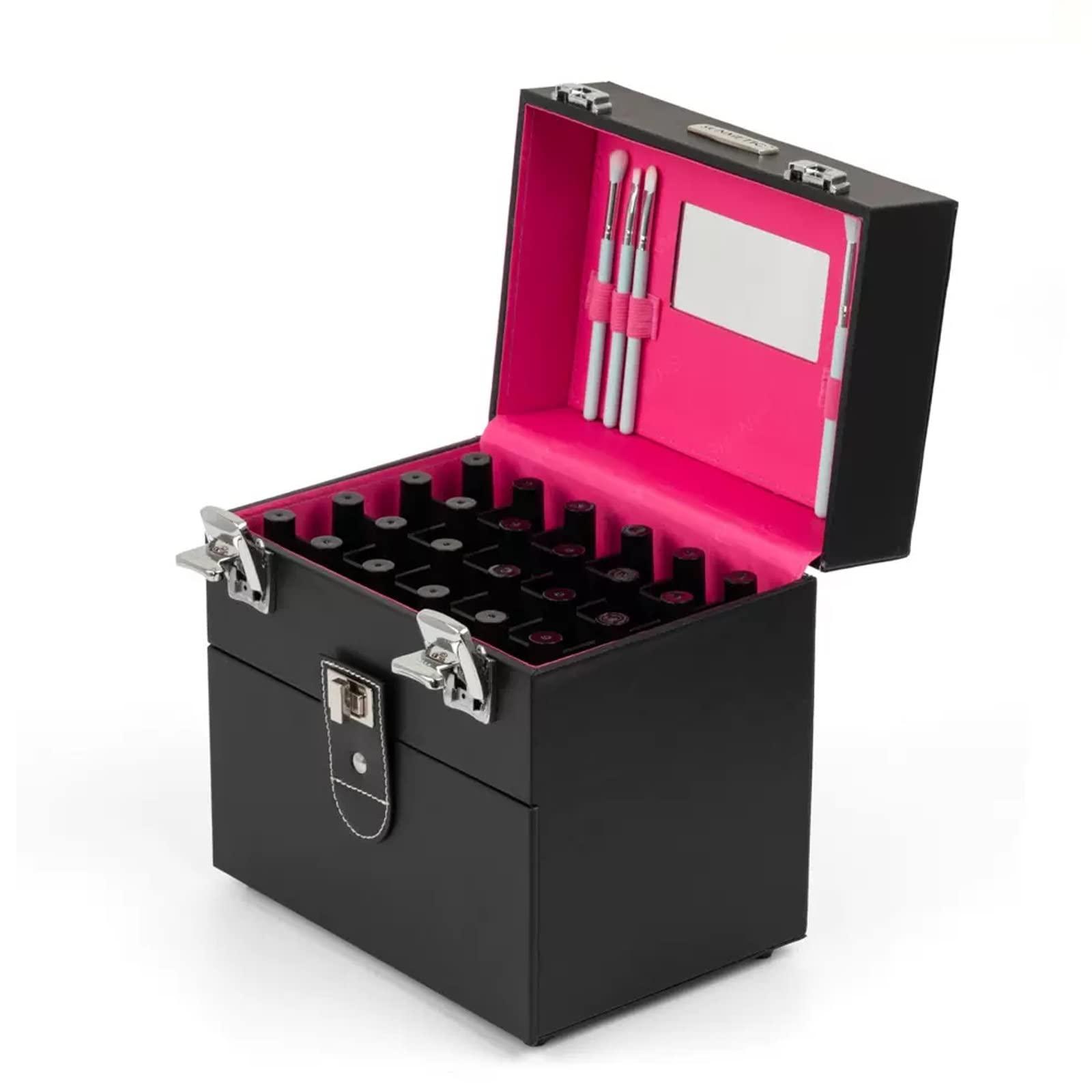 HJXGQJM HJXGQJM Travel Makeup Case Artist Makeup Train Case Cosmetic Organizer Storage Drawers, Black Handy Cosmetic Case, Leather Cosmetic Case, For Cosmetics Makeup Brushes Toiletry Jewelry cosmetic case