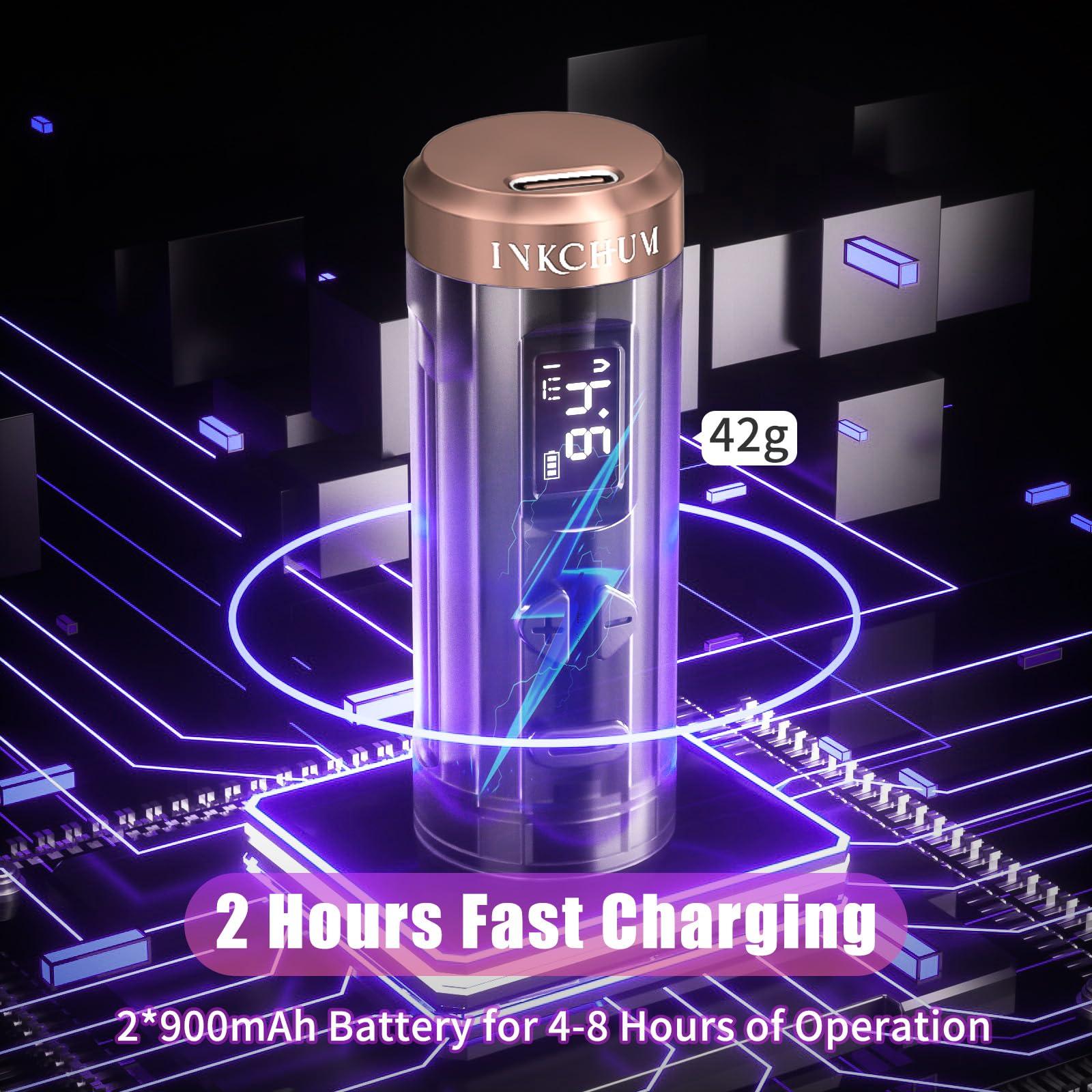 INKCHUM INKCHUM Microblading Supplies Wireless RCA Machine Pen with 2 Batteries Digital OLED Display 10W Coreless Motorfor Miroblading Shading Lining Eyeliner Lips(Rose Gold)