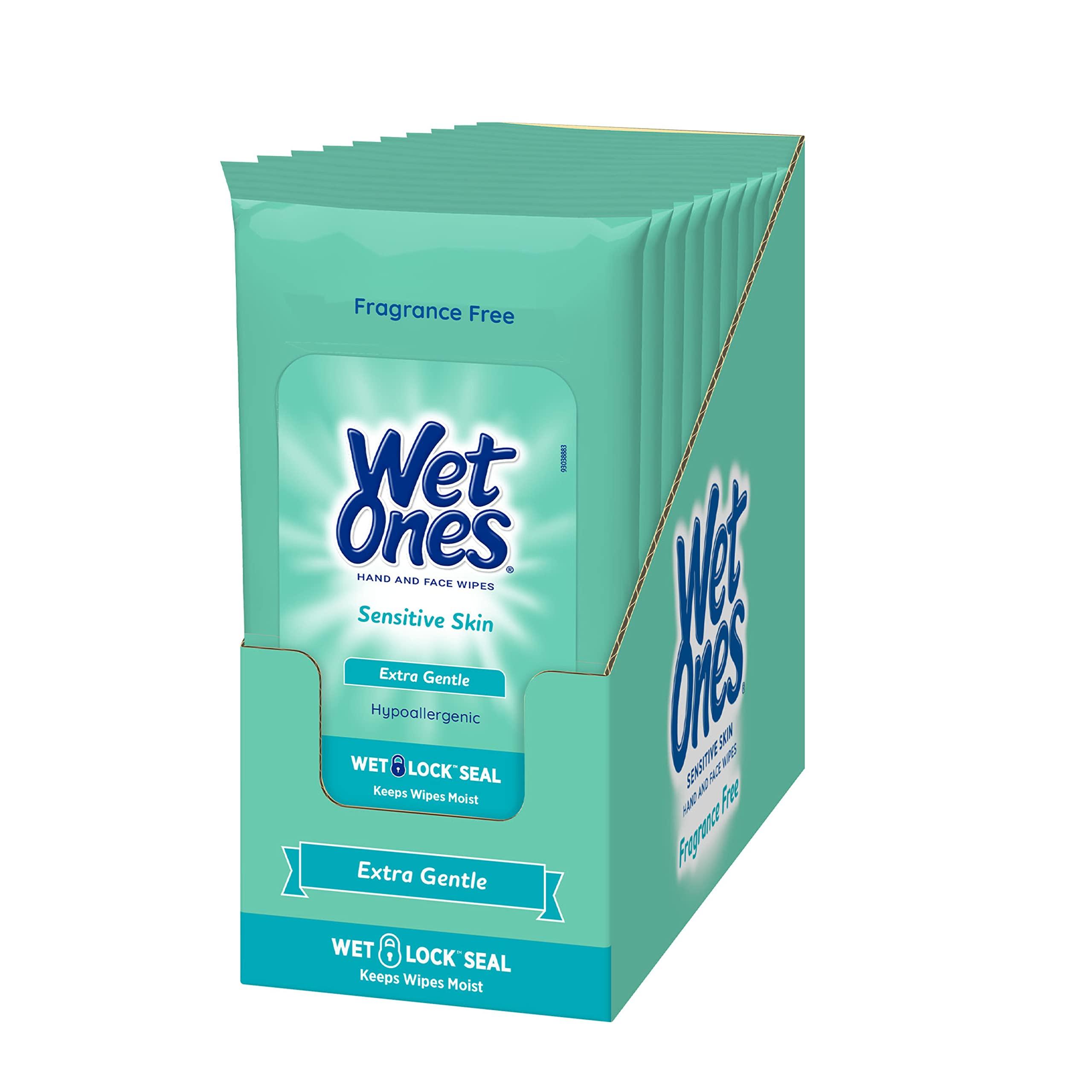Wet Ones Wet Ones Unscented Face and Hand Wipes, Individually Wrapped - 24 Count (Pack of 6) & Hand Wipes for Sensitive Skin | Wipes Case for Hand and Face| 20 ct. Travel Size (10 pack)