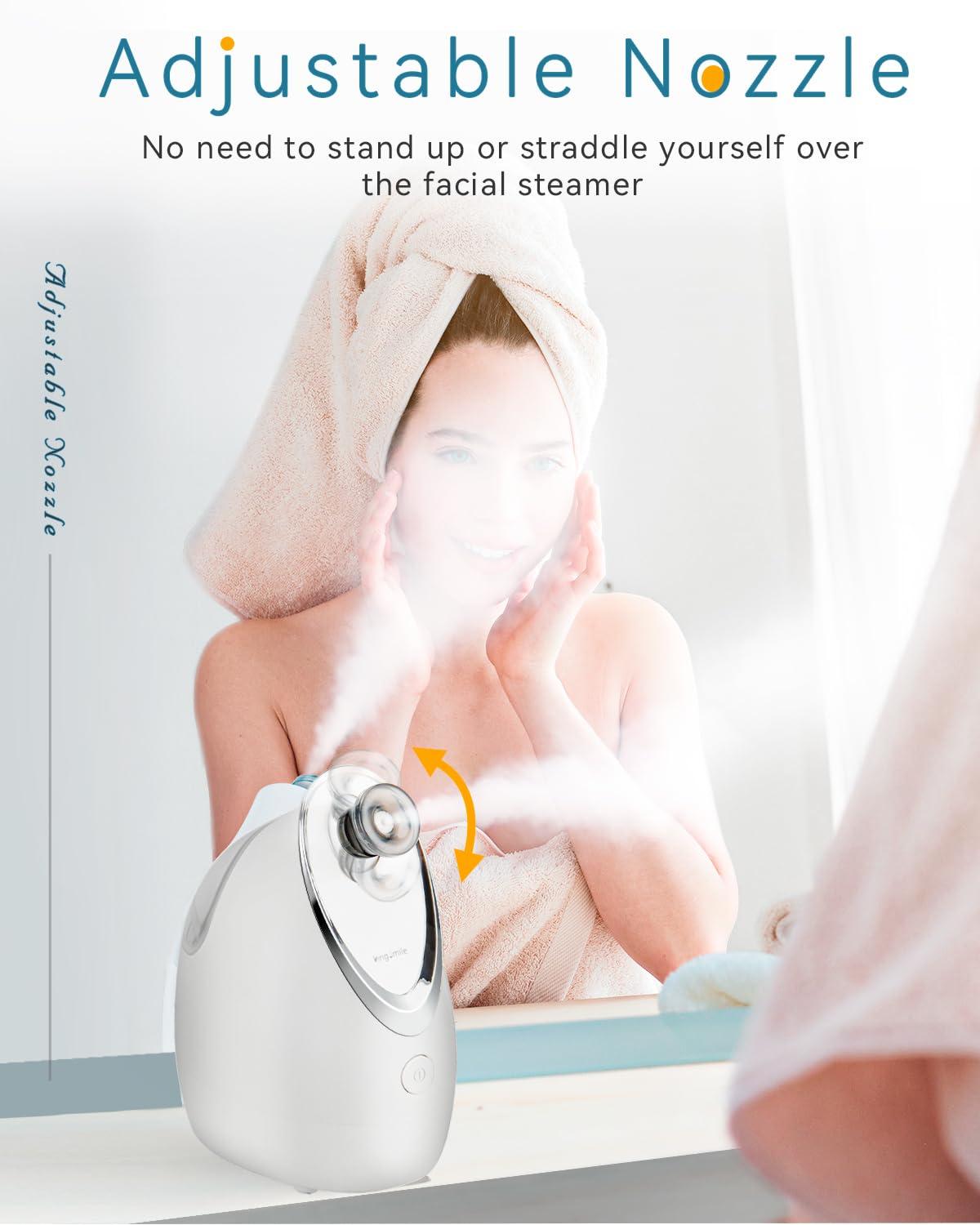 Kingsmile Kingsmile Facial Steamer, 2 in 1 Face Steamer for Facial,Compact Nano Steamer with Aromatherapy,Face Humidifier - Adjustable Nozzle, Warm Steam for Home SPA & Sinuses, Stainless Steel Kit & Hairlace