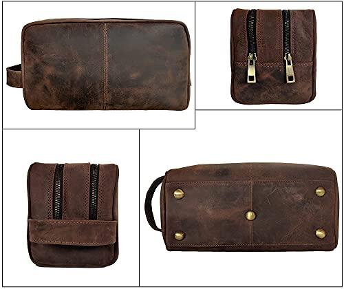 RUSTIC TOWN RUSTIC TOWN Handcrafted Premium Leather Toiletry Bag Combo - The Best Masculine Travel Gifts For Men and Women