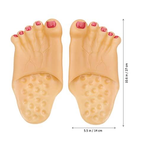 LUOEM Funny Barefoot Feet Slippers Realistic Big Shoe Covers Toe Slippers for Halloween Family Cosplay Costume Accessories