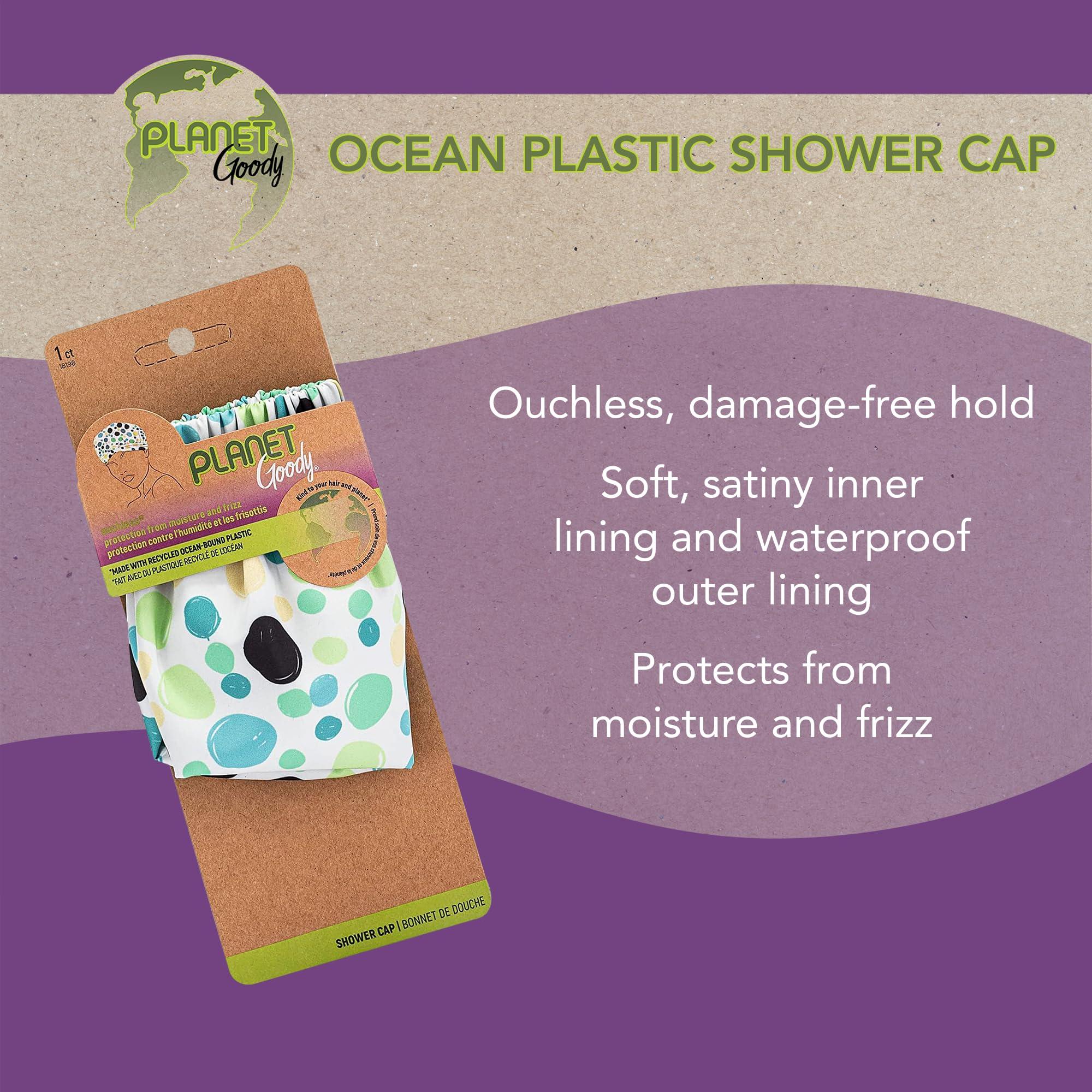 GOODY GOODY Planet Shower Cap,1 Count - Green Dots - Protect Your Hairstyle While Remaining Comfortable - Hair Accessories for Men,Women,Boys,& Girls - Made with Recycled Ocean-Bound Plastic (Pack of 2)