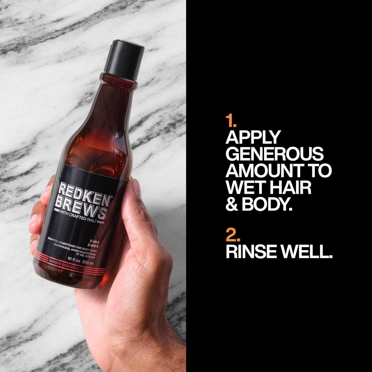 Redken Brews Redken Brews 3-In-1 Men's Shampoo, Conditioner, and Body Wash | Multi-Purpose Hair & Body Cleanser for Men | Moisturizes & Hydrates | All-In-One Soap for Everyday, Travel, and Gym