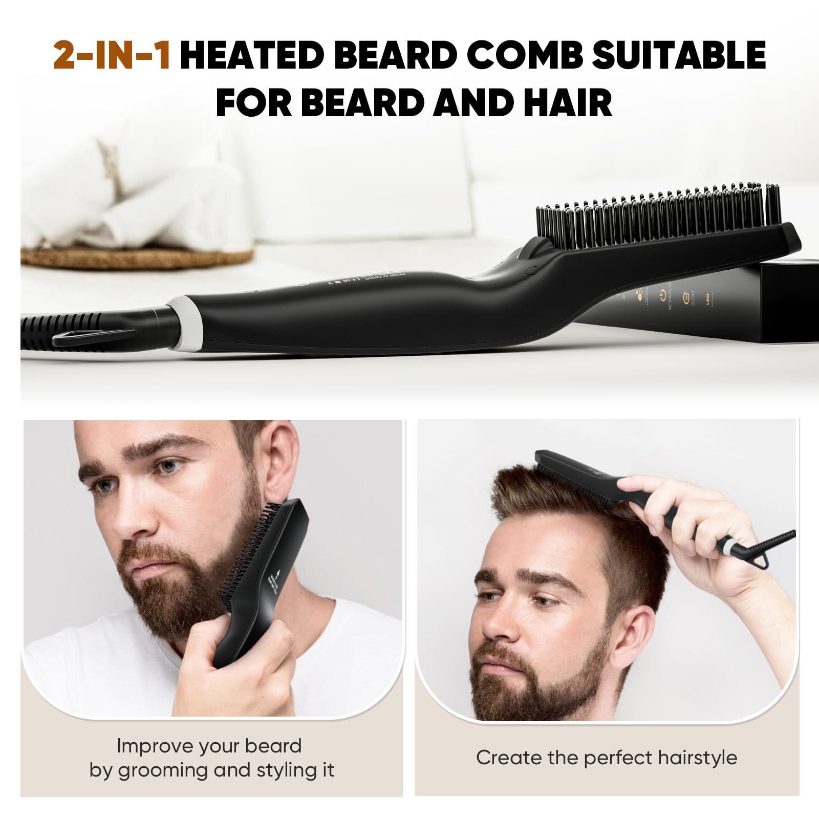 TUIREL TUIREL Beard Straightener for Men, 2 in 1 Heated Beard Brush, 6 Temperature Settings LCD Display Anti-scalding Hot Comb for Beard Care Kit for Men Gifts Set